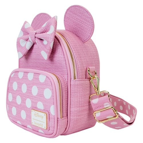 Loungefly Minnie Mouse Pink Polka Dot Straw Mini Convertible Bag