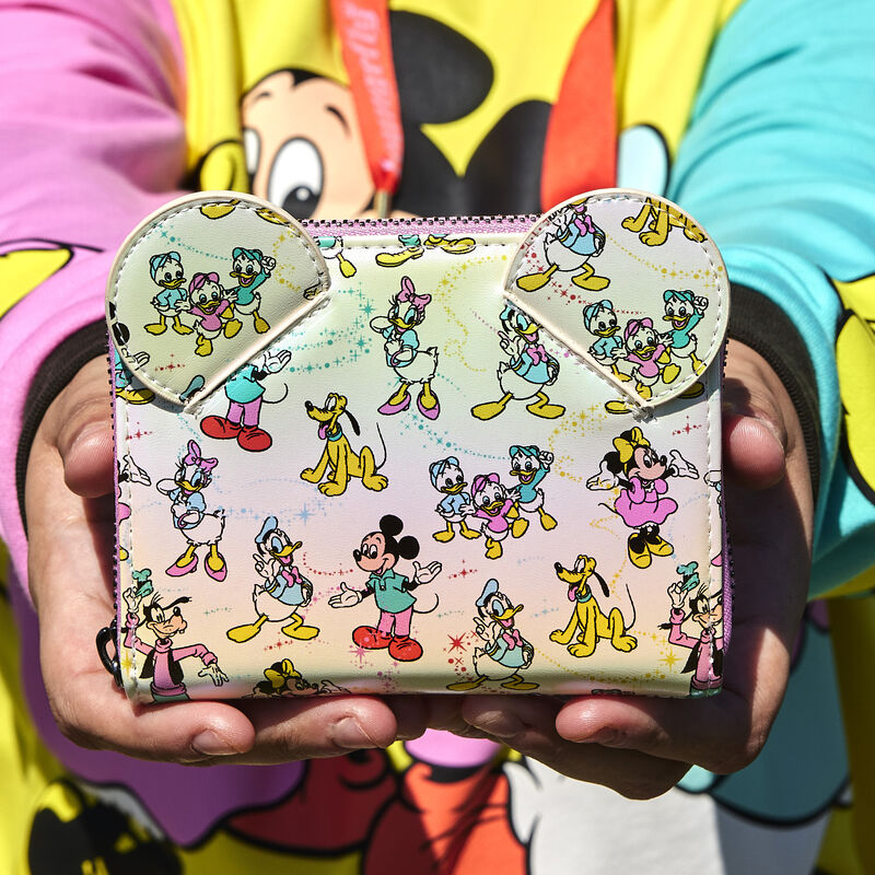 Disney100 Mickey & Friends Classic All-Over Print Iridescent Zip Around Wallet