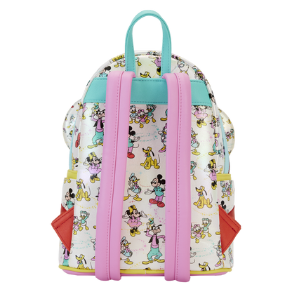 Loungefly Disney100 Mickey & Friends Classic All-Over Print Iridescent Mini Backpack With Ear Headband Loungefly