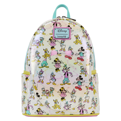 Loungefly Disney100 Mickey & Friends Classic All-Over Print Iridescent Mini Backpack With Ear Headband Loungefly