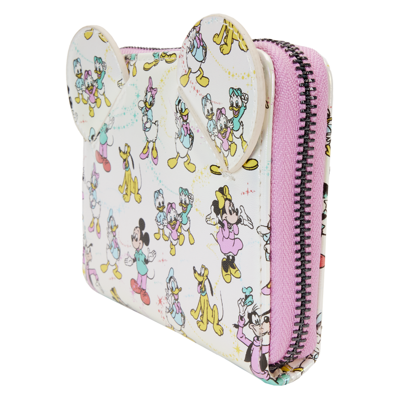 Disney100 Mickey & Friends Classic All-Over Print Iridescent Zip Around Wallet